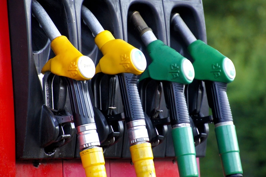 Diesel and petrol nozzles in a forecourt pump